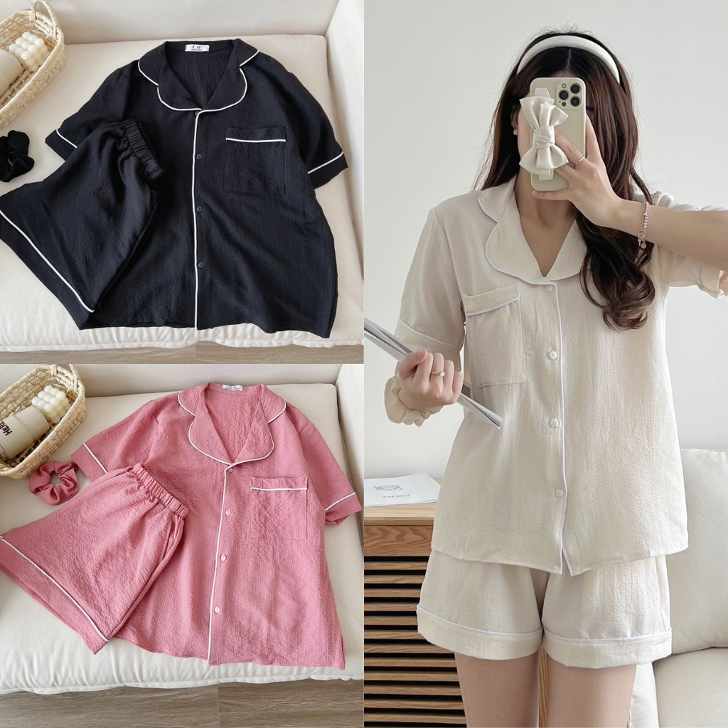 Bộ quần áo pijama quần đùi trơn 4 màu hồng xanh đen trắng basic mặc nhà siêu xinh xưởng sỉ nguyễn hoa