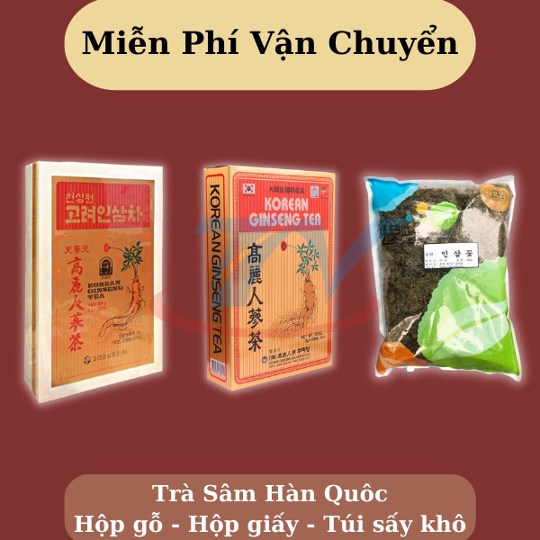 Trà Sâm Hàn Quốc Korean Ginseng Tea, trà sâm hộp gỗ / hộp giấy - Hộp 100 Gói x 3g và Trà hoa sâm Hàn Quốc
