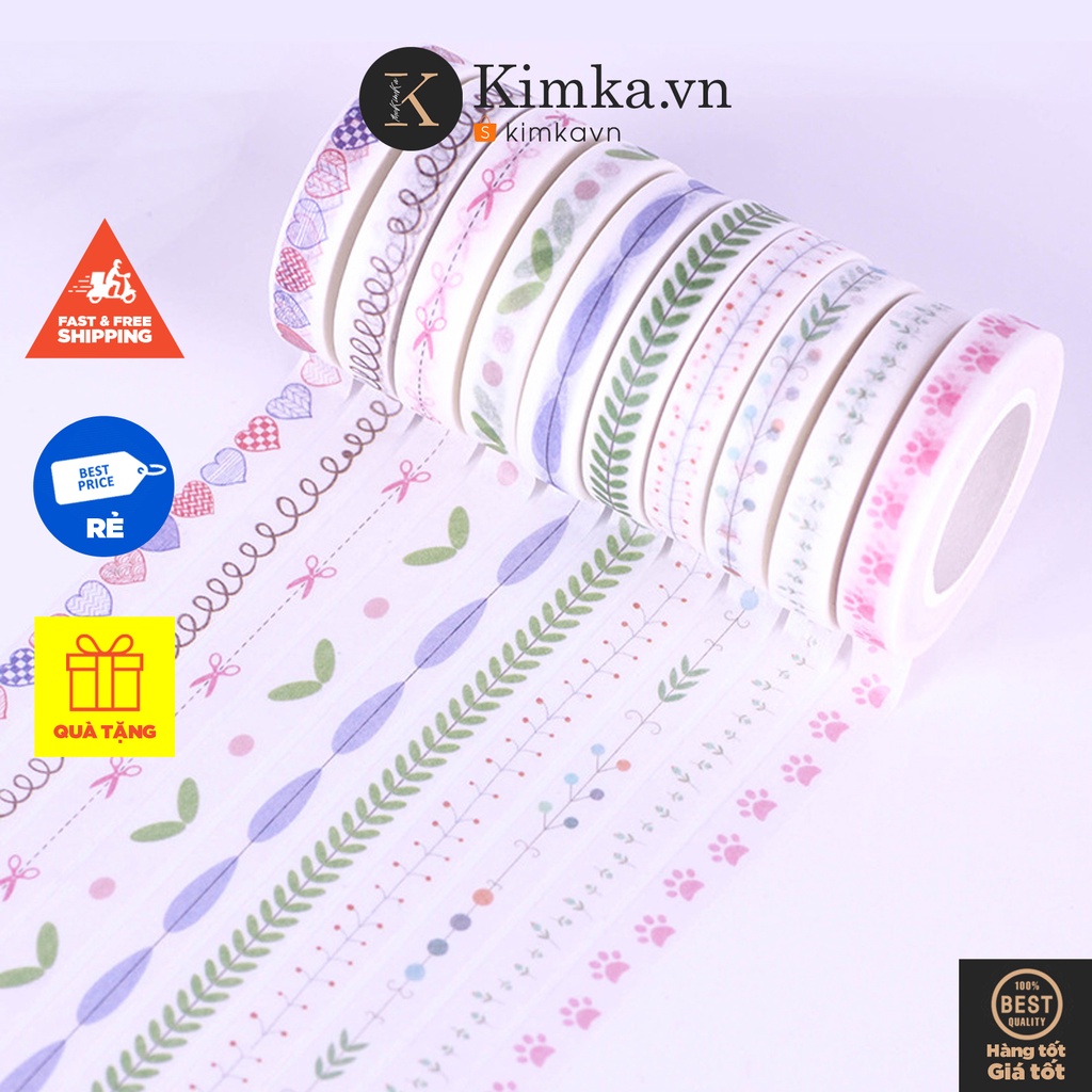 (273) Băng Keo Washi Tape Giấy Dán Trang Trí Sổ Cuộn Bản 8mm