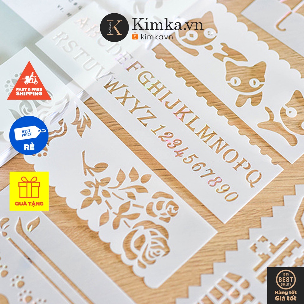 (304) Khuôn Hình Vẽ, Tô Màu Set 8 Chiếc Pet Stencil Trang Trí Tạo Viền
