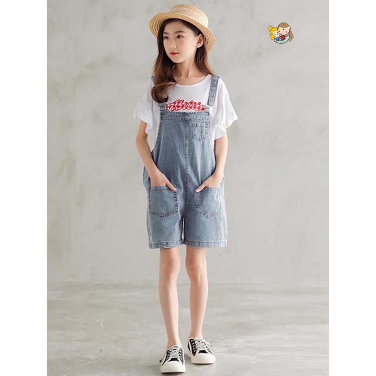 Quần Yếm Denim Dễ Thương Cho Bé Gái 6-7 - 8-9 - 10-12 - 14 Tuổi