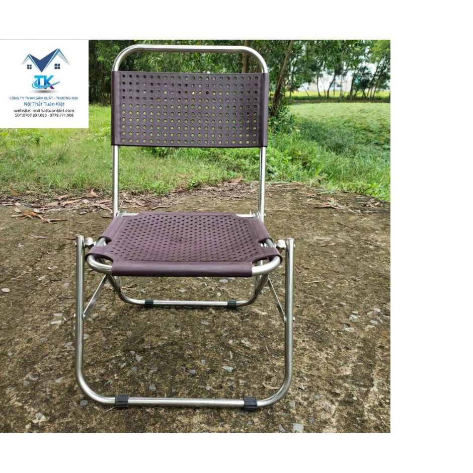 Ghế xếp inox mũ nhựa dày lưng thấp, ghế gấp gọn phù hợp quán cà phê, dã ngoại, câu cá tiện lợi - Nội Thất Tuân Kiệt