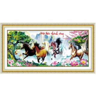 TRANH ĐÍNH ĐÁ 8 con ngựa mã đáo thành công LV350 |107x50cm| Chưa đính