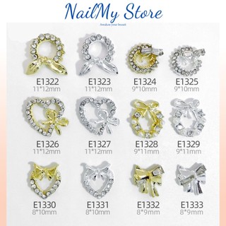 Charm nail, charm nơ, trái tim đính đá, phụ kiện trang trí móng tay