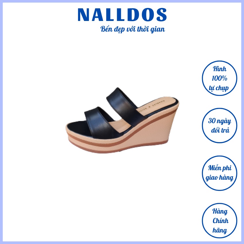 Dép 2 quai ngang NALLDOS quai da Microfiber đế PU cao 9cm rất nhẹ