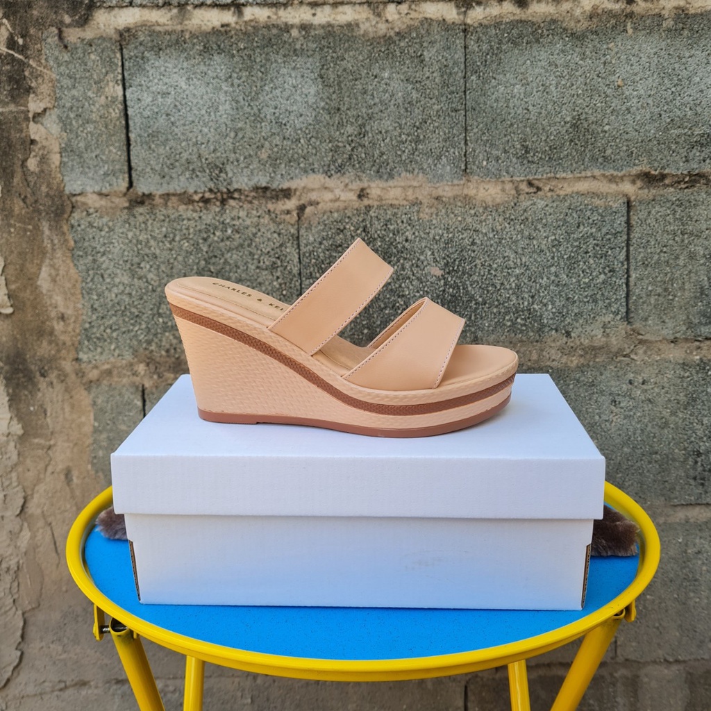 Dép 2 quai ngang NALLDOS quai da Microfiber đế PU cao 9cm rất nhẹ