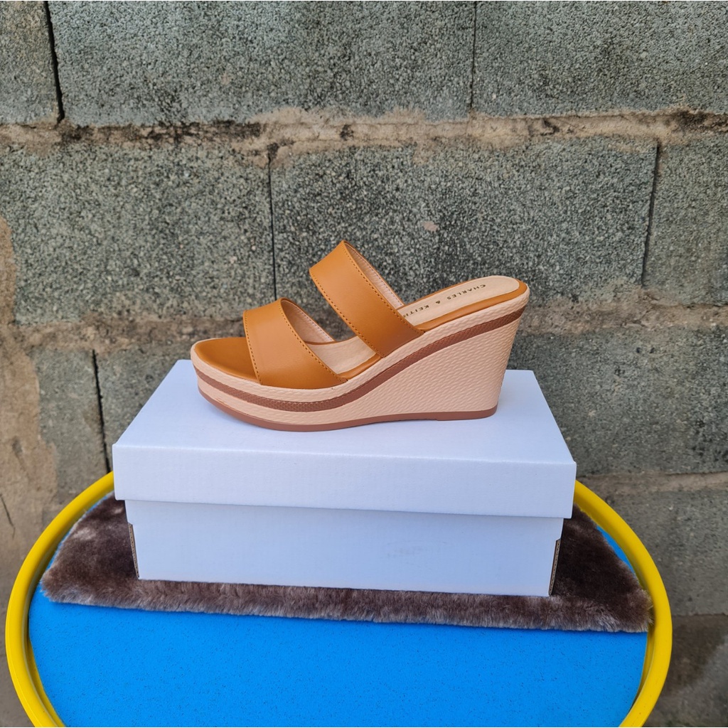 Dép 2 quai ngang NALLDOS quai da Microfiber đế PU cao 9cm rất nhẹ