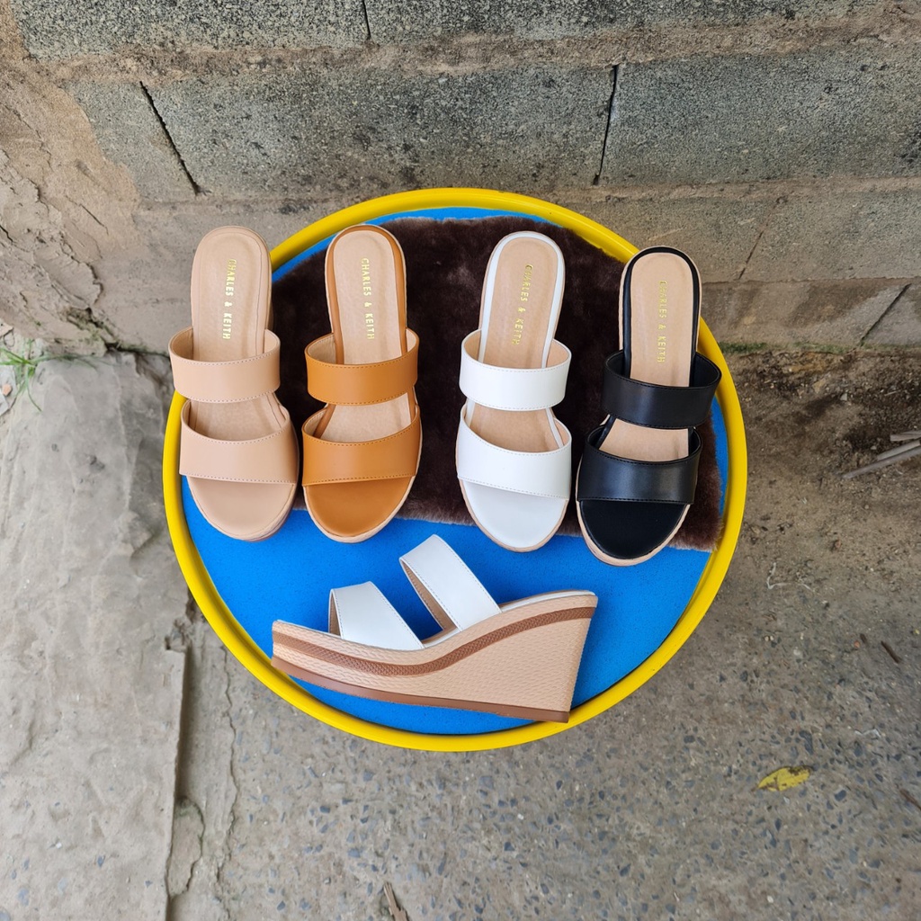 Dép 2 quai ngang NALLDOS quai da Microfiber đế PU cao 9cm rất nhẹ