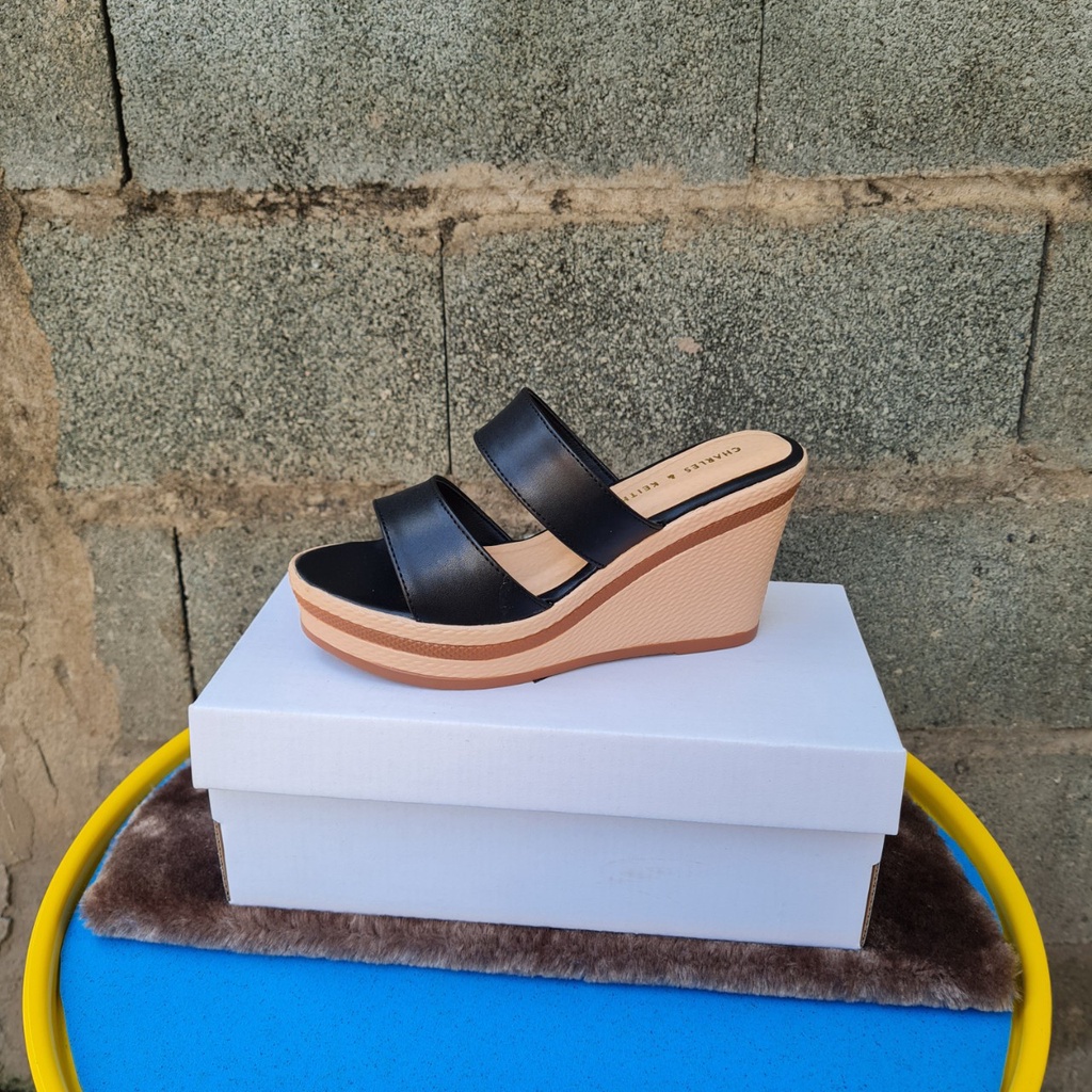 Dép 2 quai ngang NALLDOS quai da Microfiber đế PU cao 9cm rất nhẹ