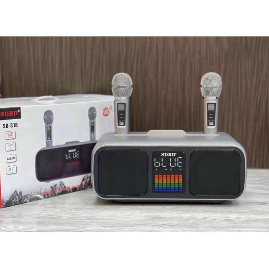 Loa Karaoke Bluetooth SD318 Âm Thanh Hay Nhỏ Gọn Phiên Bản Cao Cấp. Tặng Kèm 2 Micro Không Dây Có Màn Hình LCD