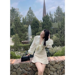Set - 454 - sơmi cột eo - váy ren