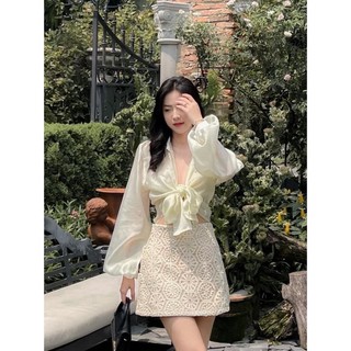 [RÁCH STORE] Set - 454 - Sơmi Cột Eo - Váy Ren