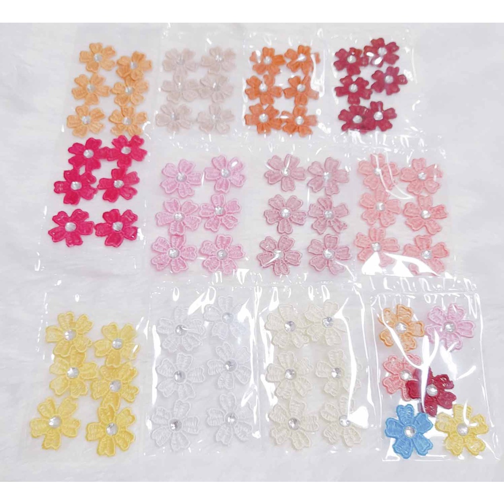 Gói 8 Hoa mai thêu ủi nhiệt miếng vá áo bông đính cườm xoàn lấp lánh dán vải size 2.5cm
