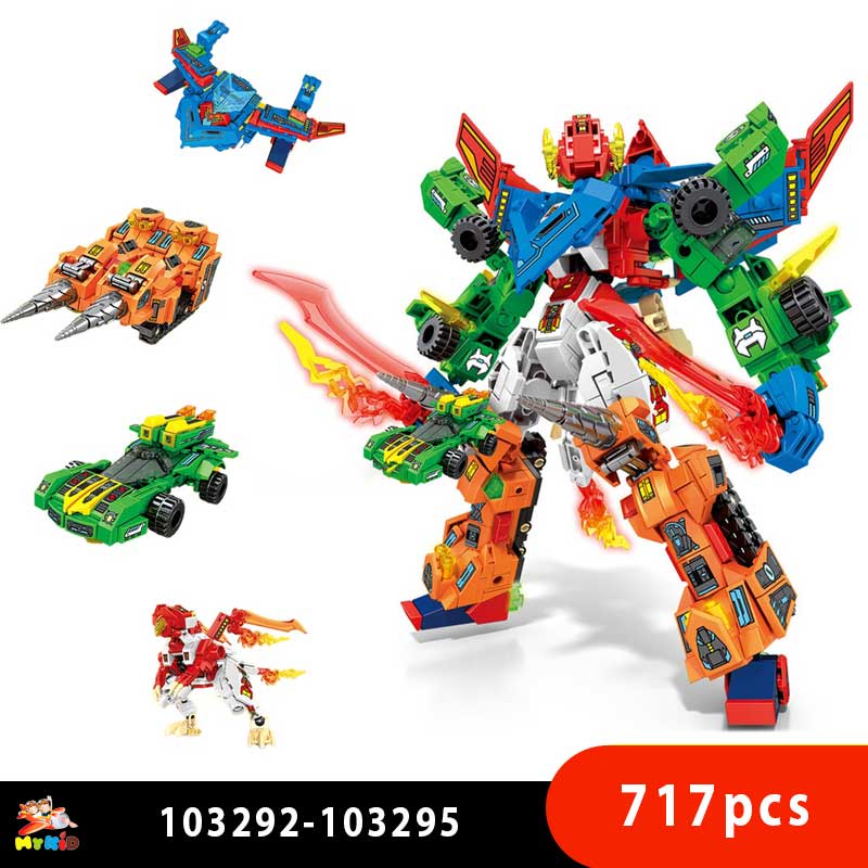 Đồ chơi Lắp ráp Robot biến hình bộ 4 hộp, Sembo Block 103292-103295, Mô hình siêu nhân (717 mảnh ghép