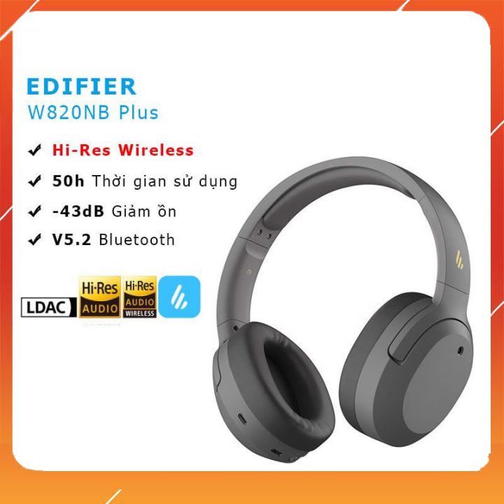 Edifier W820NB Plus - Tai Nghe Không Dây Bluetooth 5.2, ANC, Hi-Res Wireless, Màng Loa 40mm