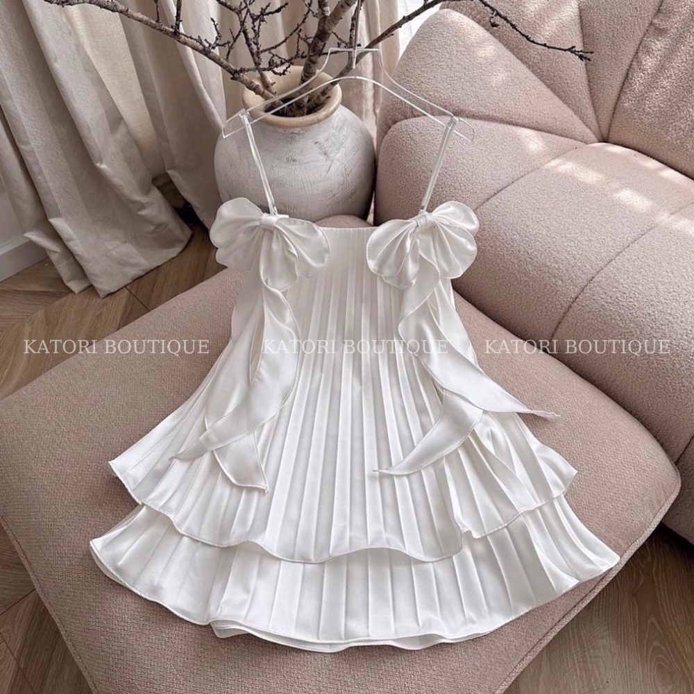 Đầm Suông Dập Ly Nơ Ngực