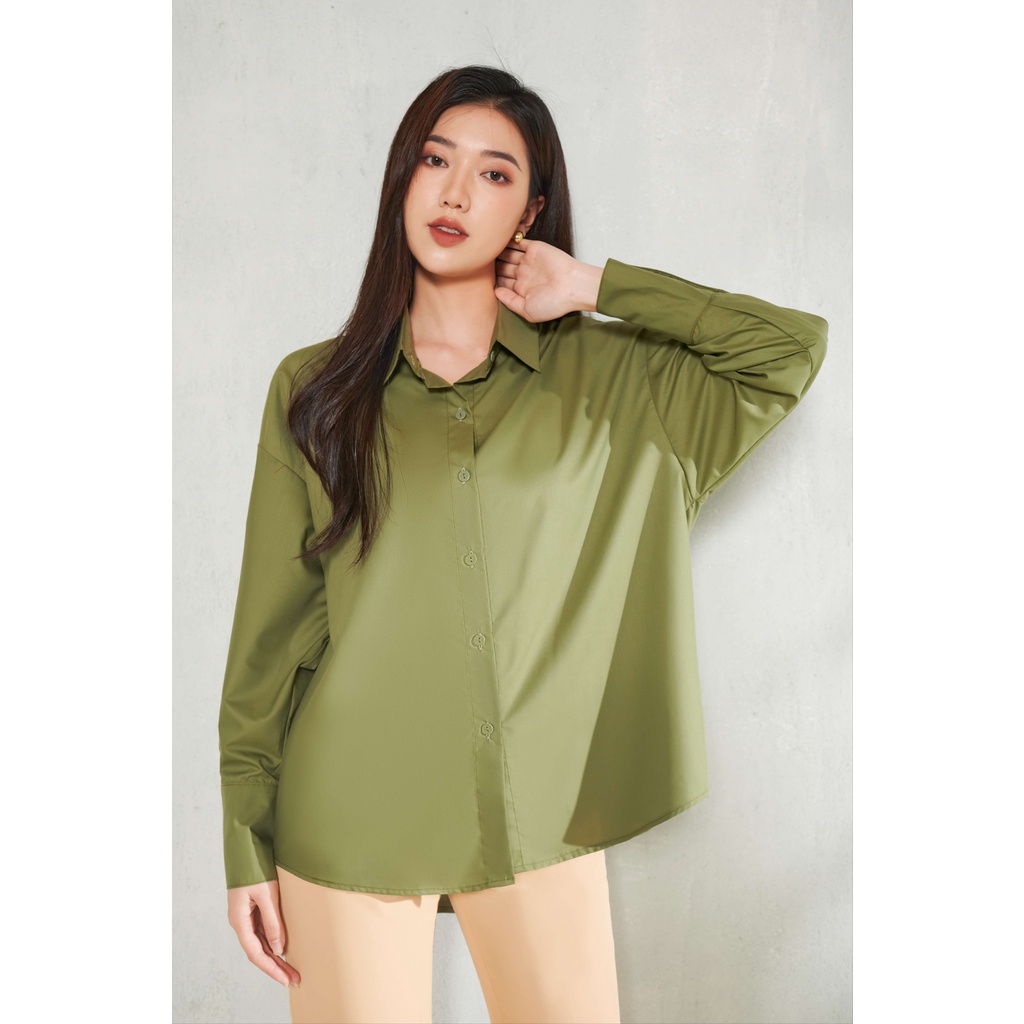 Áo sơ mi nữ dài tay dáng oversized rêu_MAIIMER T25102OFT