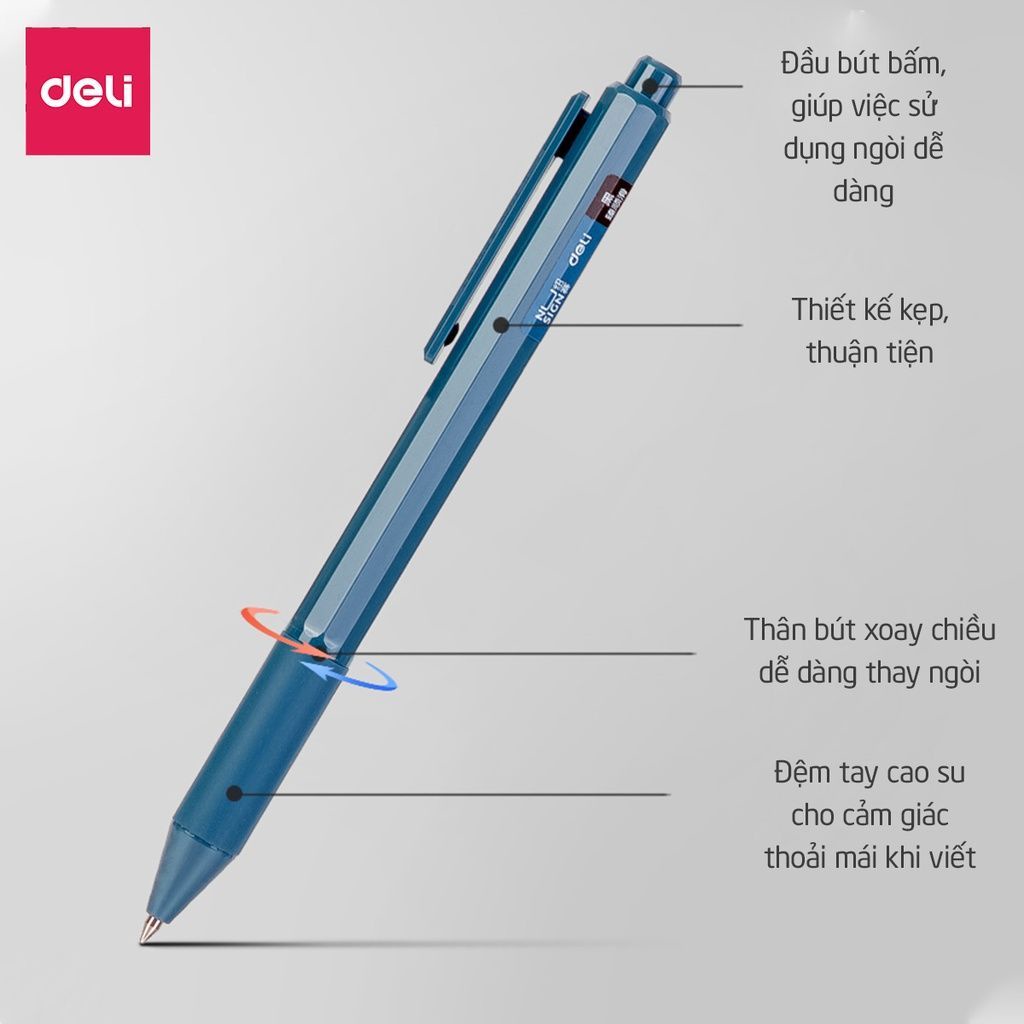 Bút bi dạng gel Deli NS559 mực đen ngòi 0.5mm / Bút nước Deli 559 viết êm trơn, thân bút màu pastel trendy