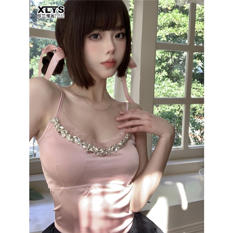 Áo hai dây XINLANYASHE ôm dáng đính kim cương gợi cảm thời trang dành cho nữ