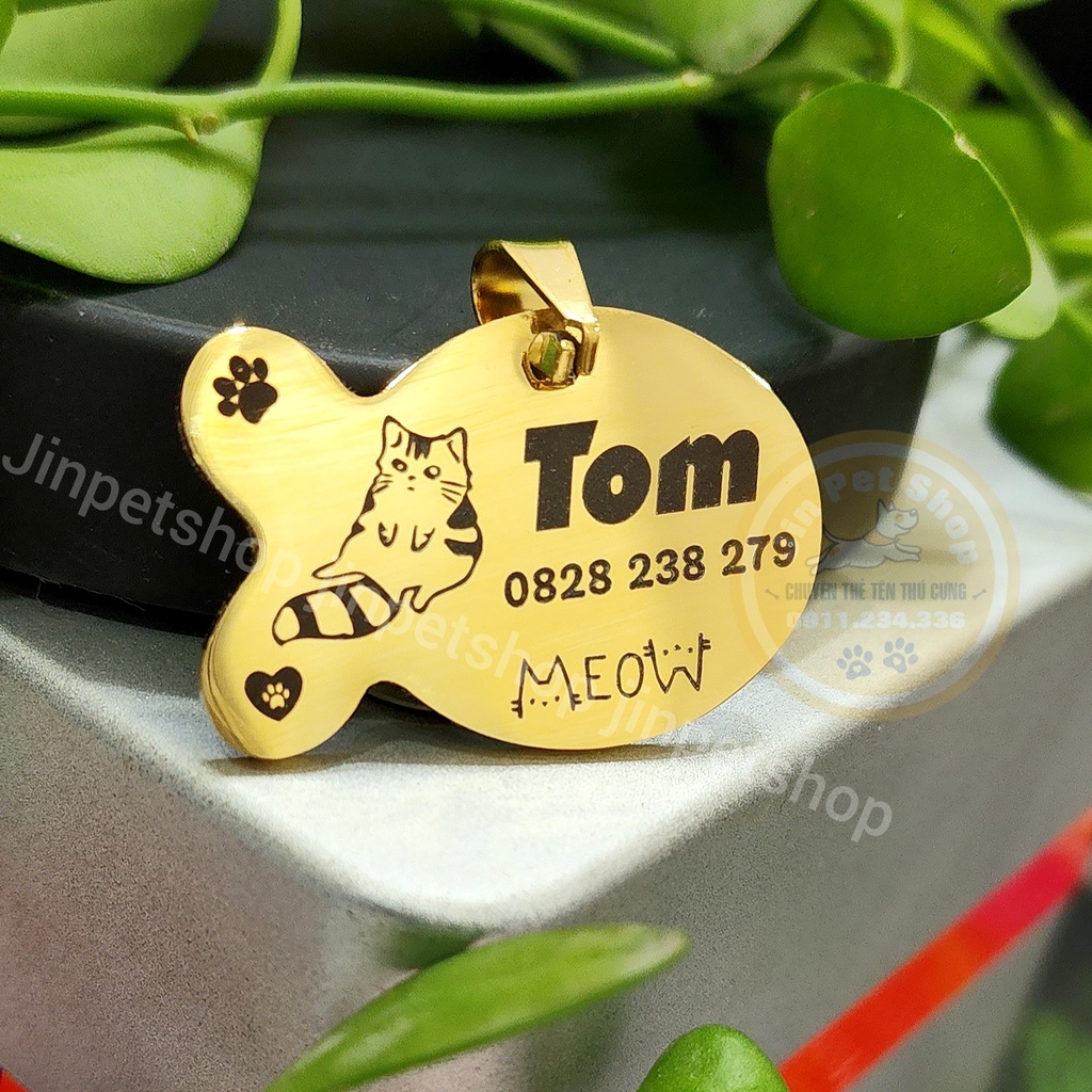 Thẻ Tên Chó Mèo - Thẻ Tên Hình Cá Inox Khắc Laser 2 Mặt