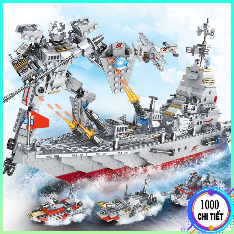 Bộ đồ chơi lắp ráp LEGO Tàu Chiến Hạm TC1000 chi tiết kèm lego máy bay, xe tăng, robot