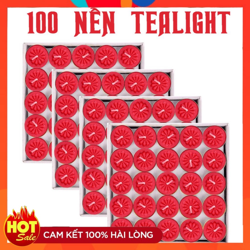Nến tealight hoa mai 100v/hộp màu trắng vàng đỏ - ko mùi ko khói