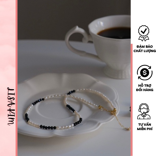 Vòng cổ trai choker size 3 li phối đá đen