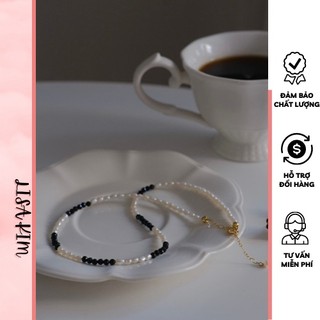 Vòng cổ choker size 3 li phối đá đen