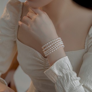 Vòng tay 5 hàng LISA KIM trai nước ngọt size 6 li màu trắng