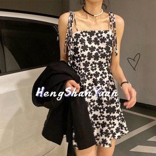 Đầm thun HENG SHAN YUAN dáng chữ A ngắn tay in hoa thời trang mùa hè cho nữ