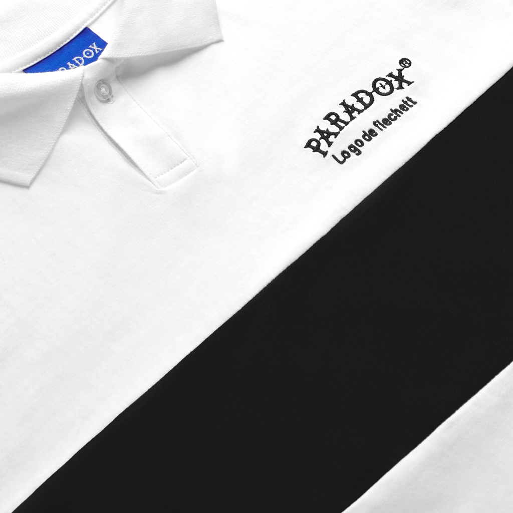 Áo thun có cổ Paradox tay lỡ STRIPE POLO - Trắng, Đen