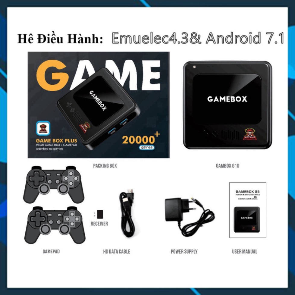 Máy chơi game stick box tiếng việt, kèm android tv 30.000+ game hay, 100 kênh miễn phí, máy chơi game cầm tay giá rẻ - G
