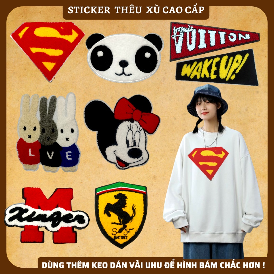 Sticker ủi quần áo cao cấp CÓ SẴN KEO ỦI,sticker dán quần áo dùng làm miếng dán vá Quần Áo,vá áo phao,trang trí quần áo