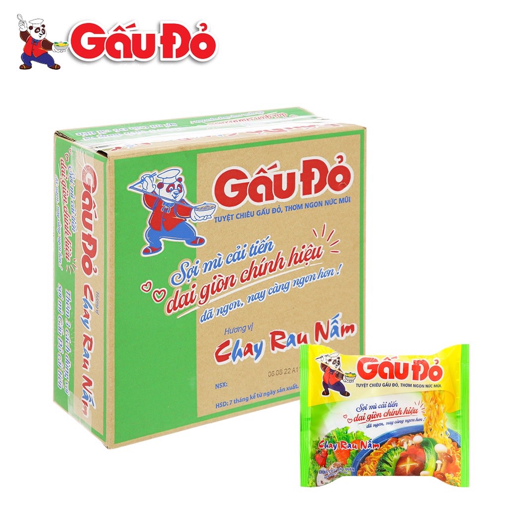 COMBO 10 GÓI (mỗi gói 63g) MÌ CHAY RAU NẤM MUSHROOM VEGETARIAN NOODLE WATER INSTANT GẤU ĐỎ (Date mới 6 tháng)