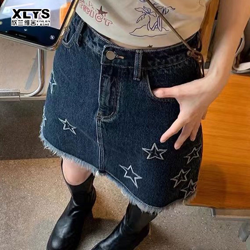 Chân váy jean XINLANYASHE phong cách cổ điển Mỹ thời trang mùa hè gợi cảm dành cho nữ