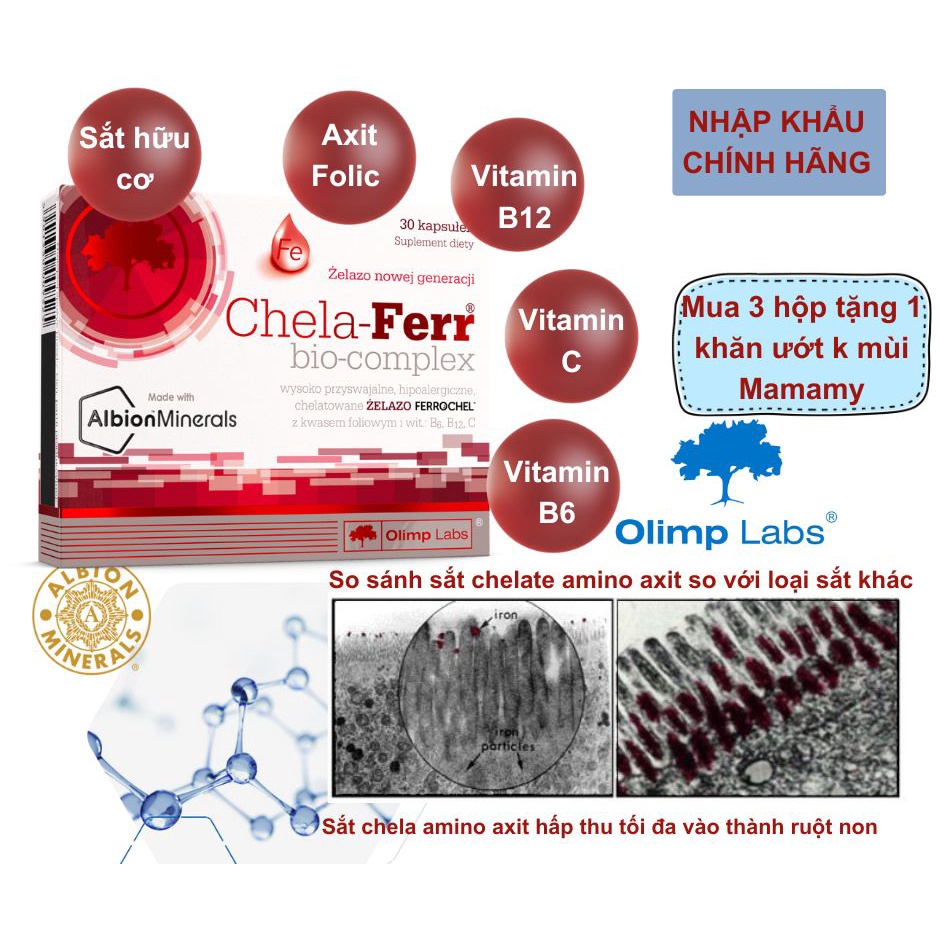 Cặp Canxi chelate hữu cơ OSTEOBLOCK Forte và sắt ferrochel Chela ferr bio complex - OLIMP LABS - balan