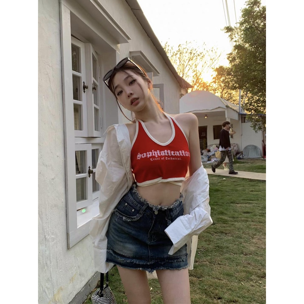 Áo len crop XonXen Gò Vấp áo crop cổ yếm in chữ Sophistication ôm eo phối dây thắt nơ cực xinh, tôn dáng mã 50072