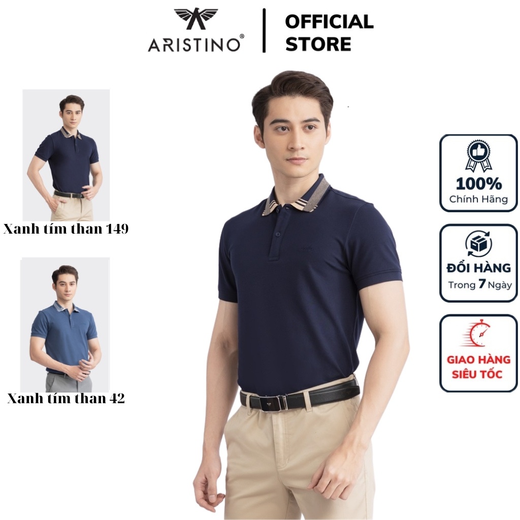 Áo thun polo nam Aristino APS038S3 ngắn tay cổ bẻ dáng slim fit ôm nhẹ màu xanh tím than149 xanh tím than 42 vải cotton
