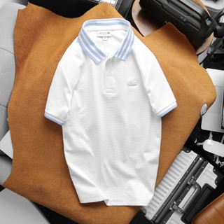 Áo thun nam polo trắng viền xanh logo form slimfit trơn full pack, tem, tag, code hàng xịn cao câp - polcs8
