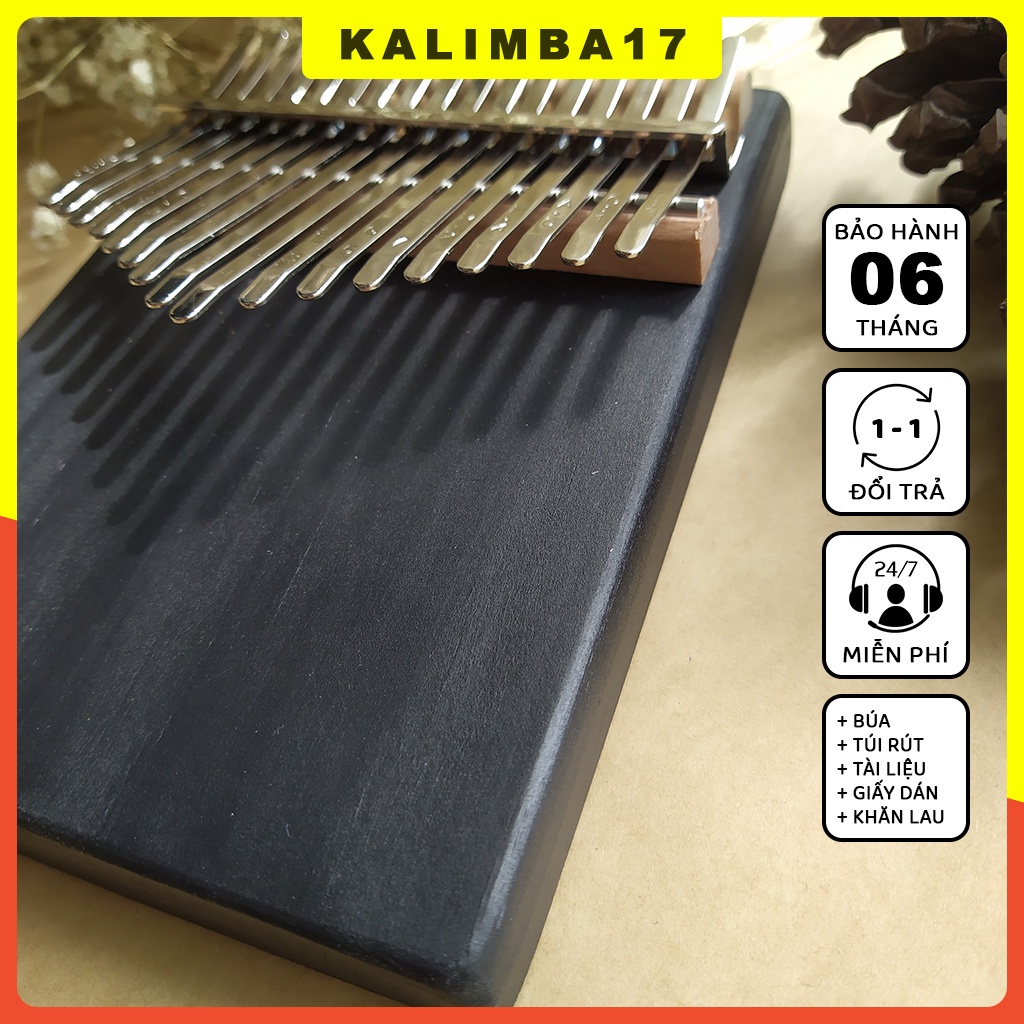 Đàn kalimba 17 phím hình chữ nhật nhiều màu KL34, Kalimba rẻ nguyên khối khắc hình dễ thương tặng kèm phụ kiện