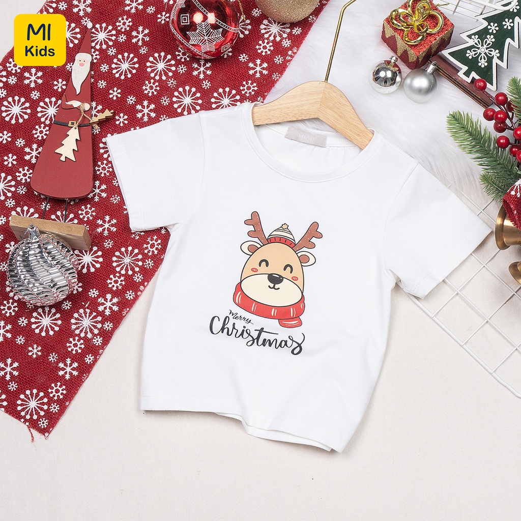 Áo phông cho bé In Hình Tuần Lộc Noel Đáng Yêu, Thun Cotton Thoáng Mát Cho Bé Đến 55Kg mặc vui chơi giáng sinh