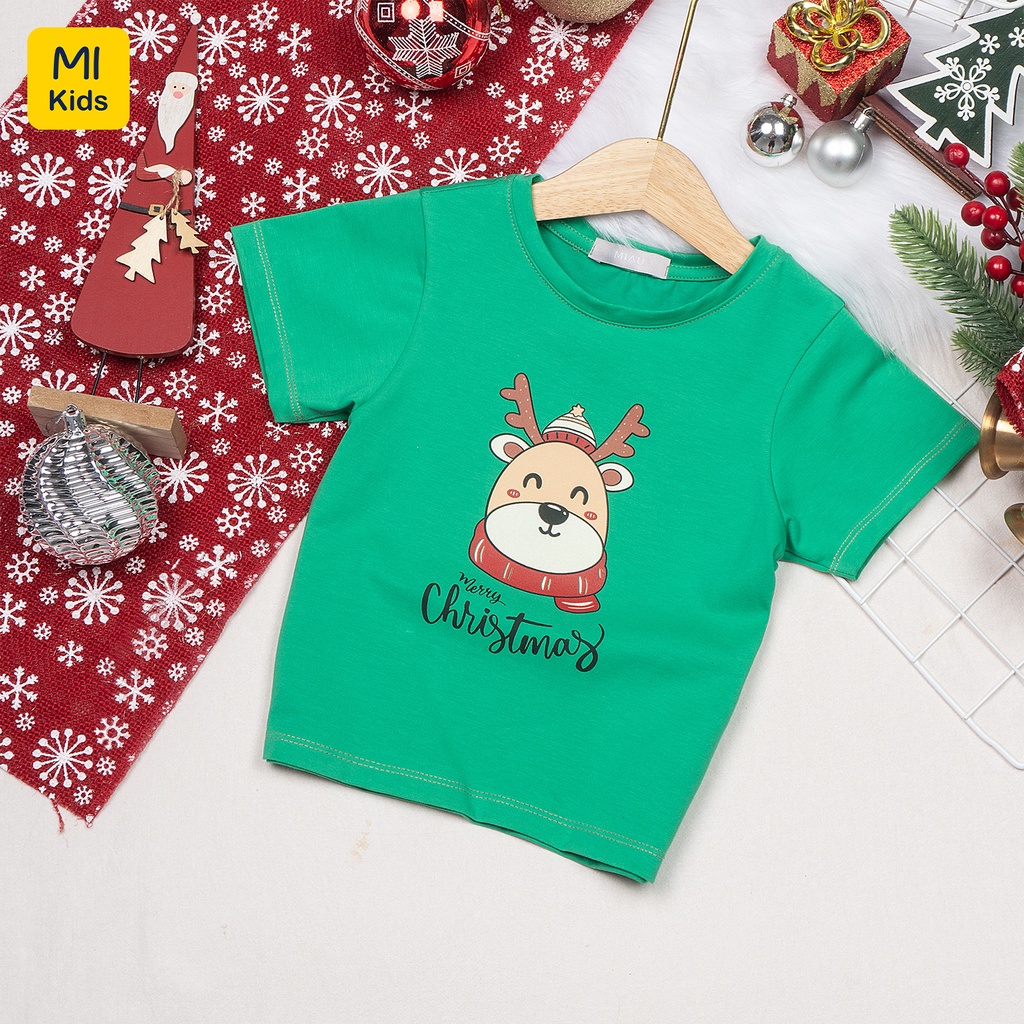 Áo phông cho bé In Hình Tuần Lộc Noel Đáng Yêu, Thun Cotton Thoáng Mát Cho Bé Đến 55Kg mặc vui chơi giáng sinh