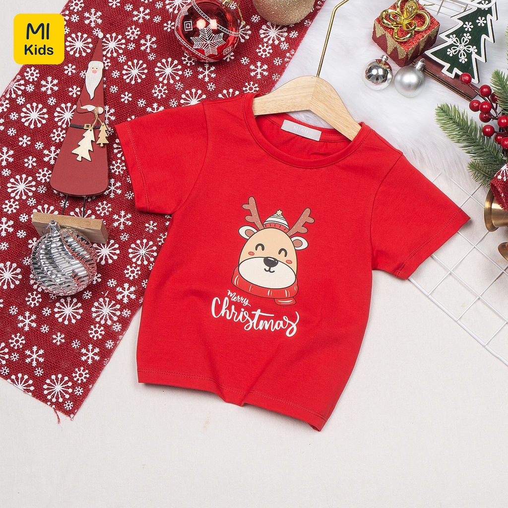 Áo phông cho bé In Hình Tuần Lộc Noel Đáng Yêu, Thun Cotton Thoáng Mát Cho Bé Đến 55Kg mặc vui chơi giáng sinh