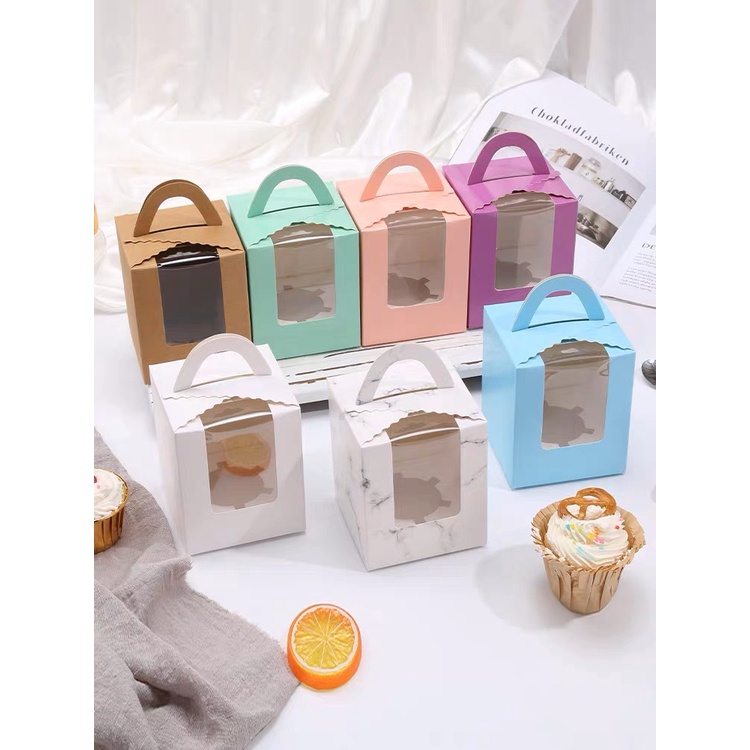 Hộp đựng bánh cupcake, hộp giấy kraft đựng 1 cái bánh cupcake, bánh kẹo, hộp quà tặng (kèm đế)