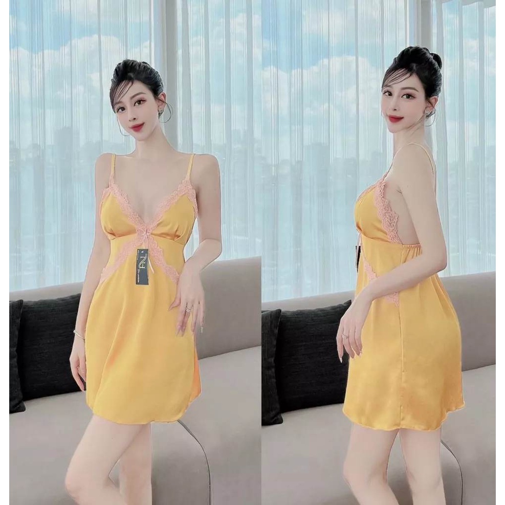 Đồ ngủ hai dây Bella.boutique0202 - Đầm ngủ lụa Satin lụa Cực phẩm phối ren kèm quần vải mềm mịn, mát lạnh | BigBuy360 - bigbuy360.vn