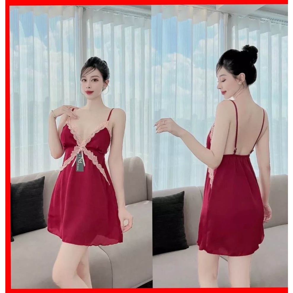 Đồ ngủ hai dây Bella.boutique0202 - Đầm ngủ lụa Satin lụa Cực phẩm phối ren kèm quần vải mềm mịn, mát lạnh | BigBuy360 - bigbuy360.vn