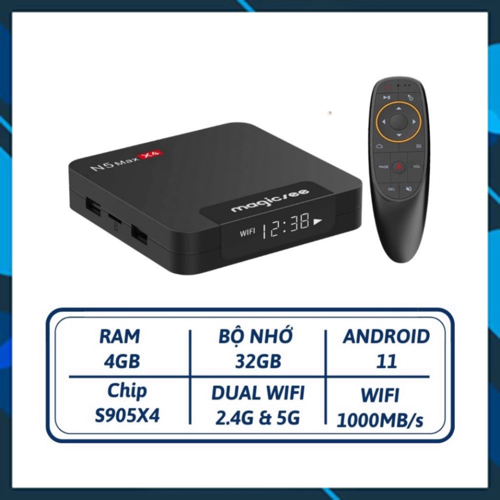 Android tivi box Magicsee N5 max X4 - Chip S905X4 , Android 11 , Ram 4GB , bộ nhớ 32GB , phiên bản 2022 - Giảm giá kịch