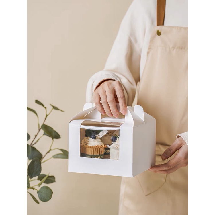 Hộp đựng bánh cupcake có quai xách, hộp đựng bánh sinh nhật có mặt kính mica, đựng bánh kẹo bánh bông lan cuộn