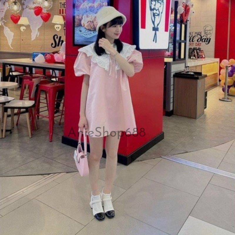 Đầm Babydoll Tay Phồng Cổ Bèo Tiểu Thư Váy Đầm Baydoll Hồng Dáng Ngắn Đi Chơi Dạo Xinh Xắn ,Váy Babydoll Cổ Bèo ANIESHOP