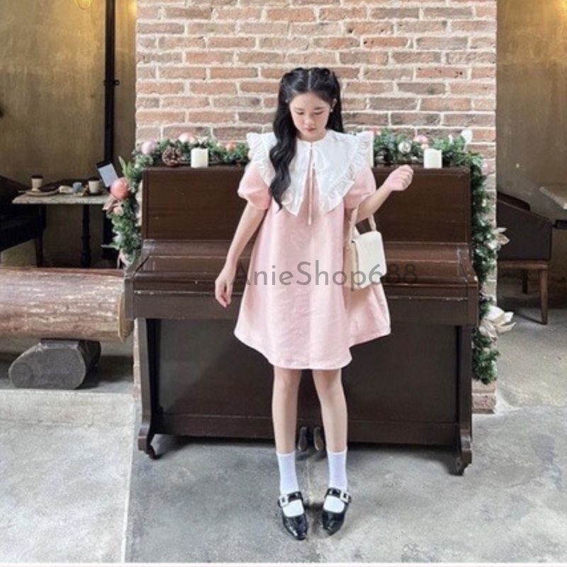 Đầm Babydoll Tay Phồng Cổ Bèo Tiểu Thư Váy Đầm Baydoll Hồng Dáng Ngắn Đi Chơi Dạo Xinh Xắn ,Váy Babydoll Cổ Bèo ANIESHOP